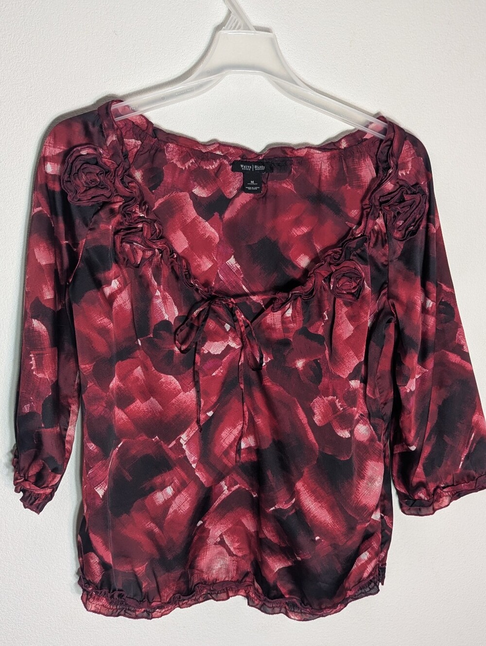 White‎ House Black Market Womens Blouse Shirt Top Rose Coquette Romantic Medium